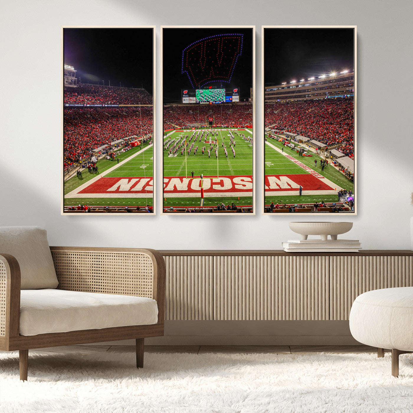 34125-MGV-FC-48X32-3P_Natural-Wisconsin Badgers Football Team Print Canvas- Madison Camp Randall Stadium Wall Art Canvas Print