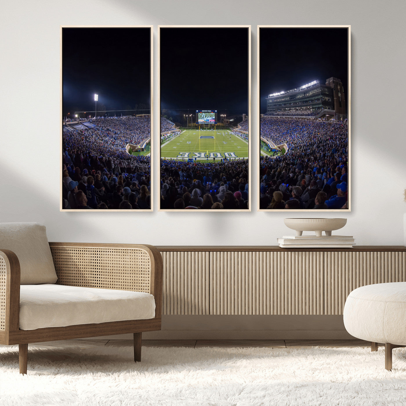 21070-MGV-FC-48X32-3P_Natural-Duke University Blue Devils Football Team Print - Durham Wallace Wade Stadium Wall Art Canvas Print