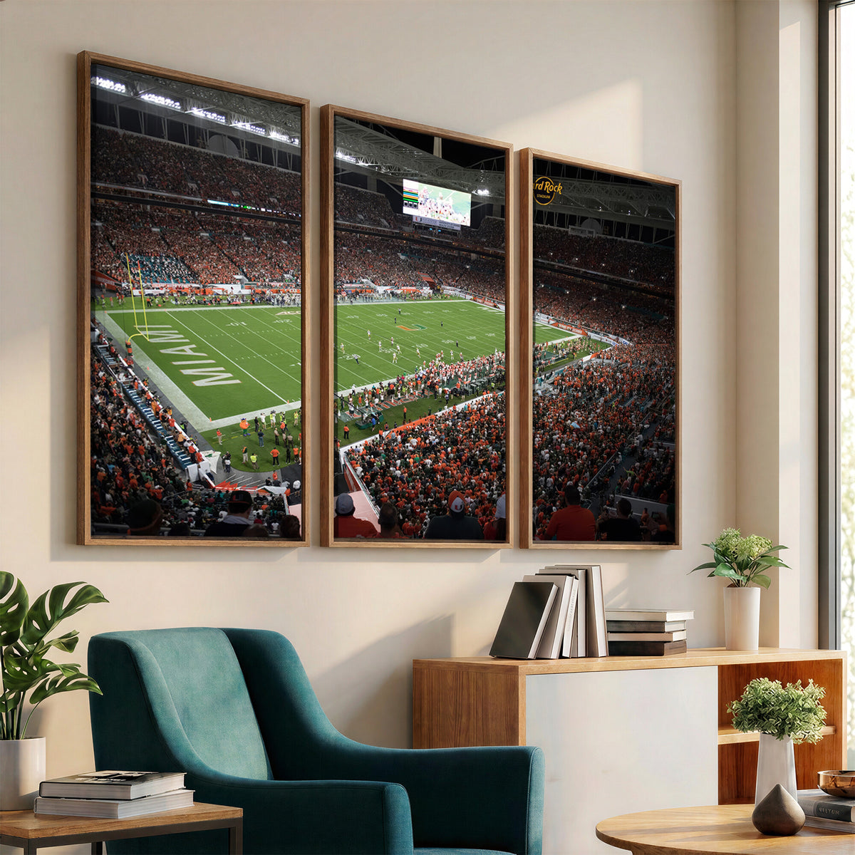 33698-PAN-FL-20X10 - Miami Hurricanes Football Team Print Canvas- Miami Hard Rock Stadium Wall Art Canvas Print