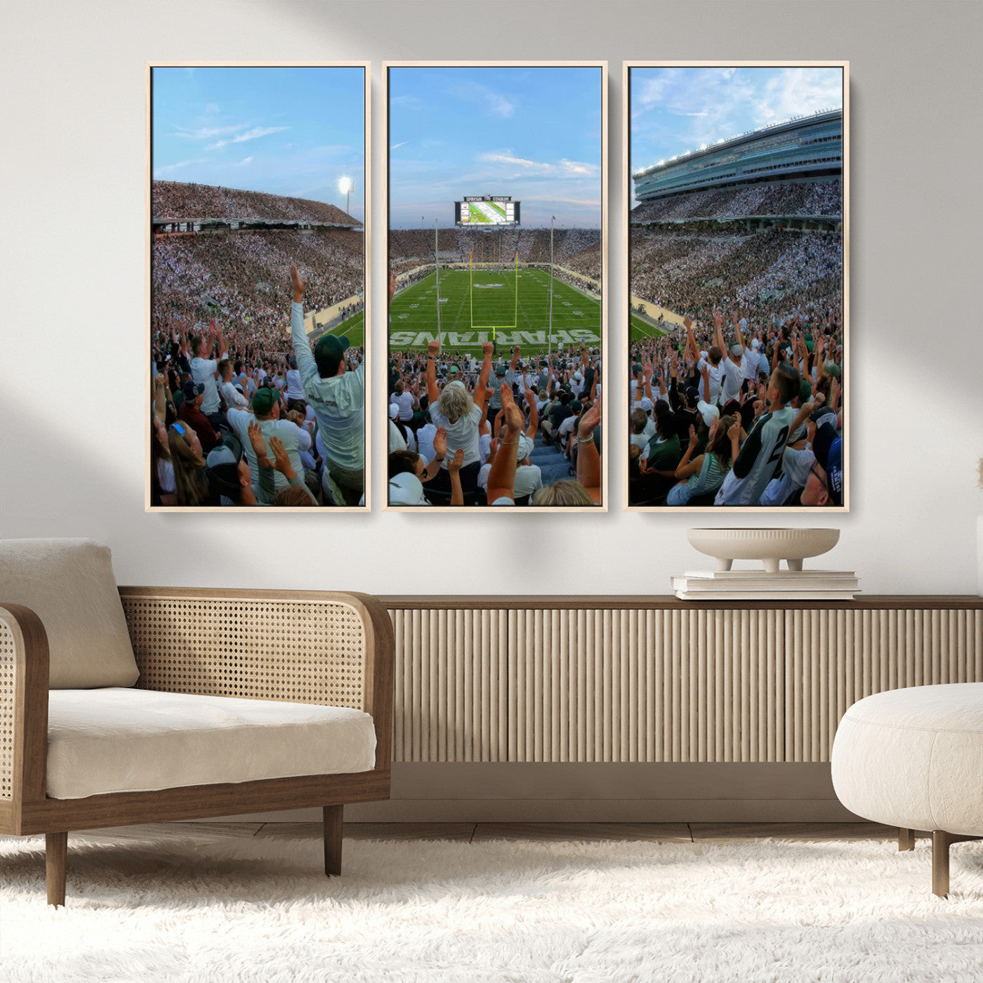 73105-MGV-FC-48X32-3P_Natural-Michigan State Spartans Football Team Art Print - East Lansing Spartan Stadium Wall Art Canvas Print