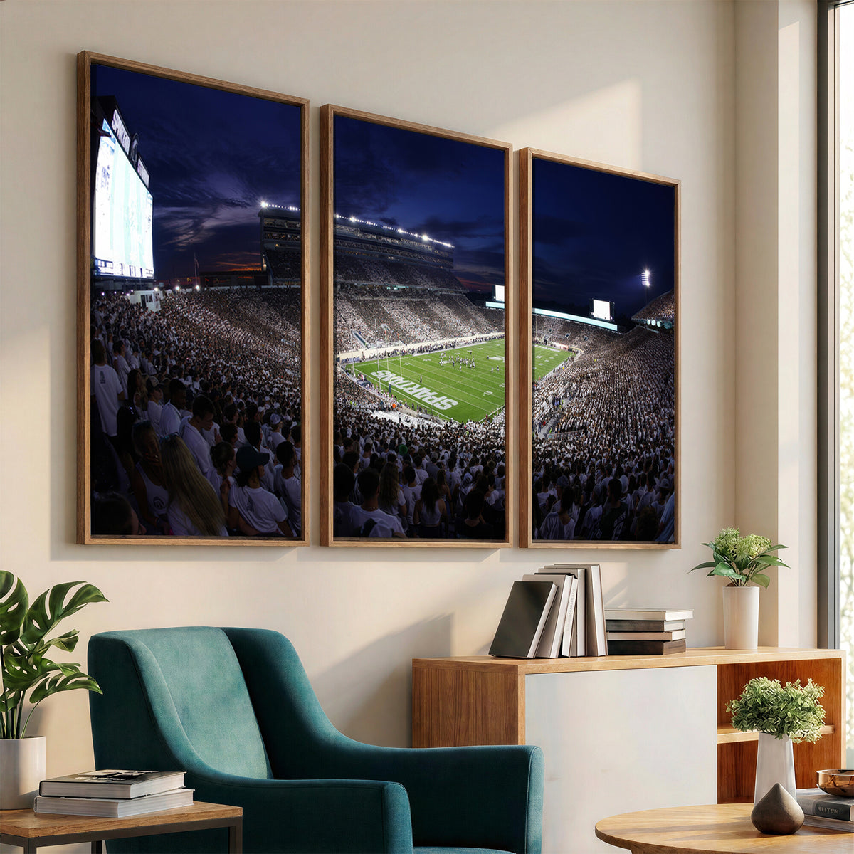 75193-PAN-FL-20X10 - Michigan State Spartans Canvas, Framed Football Team Print - East Lansing Spartan Stadium Wall Art