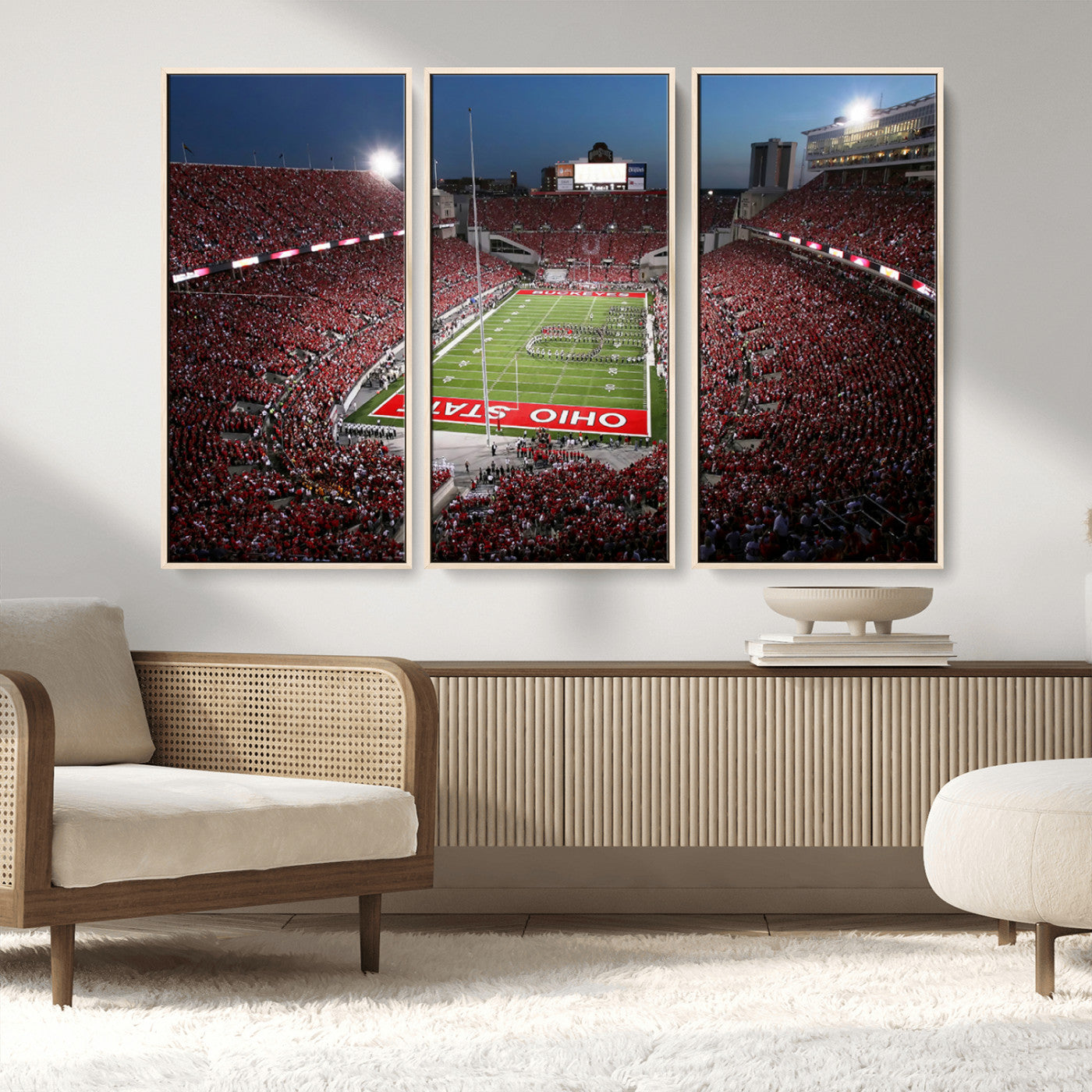 98743-MGV-FC-48X32-3P_Natural-Ohio State University Buckeyes Football Team Print - Columbus Ohio Stadium Wall Art Canvas Print