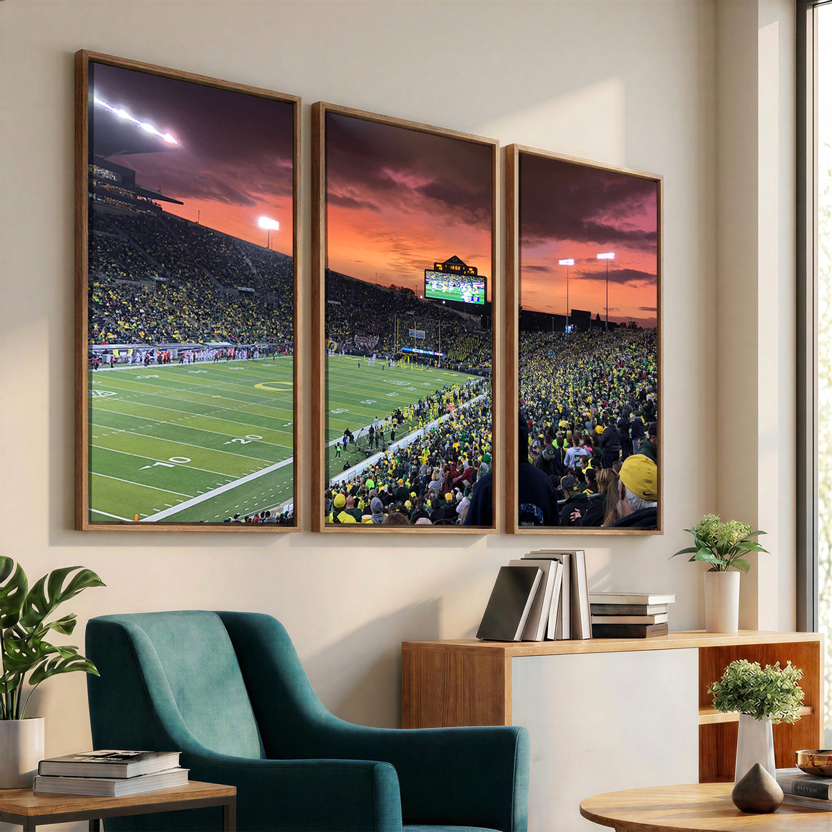 75065-PAN-FL-20X10 - Eugene Autzen Stadium Canvas Wall Art Print – Sunset Over Iconic Football Field Wall Decor for Home
