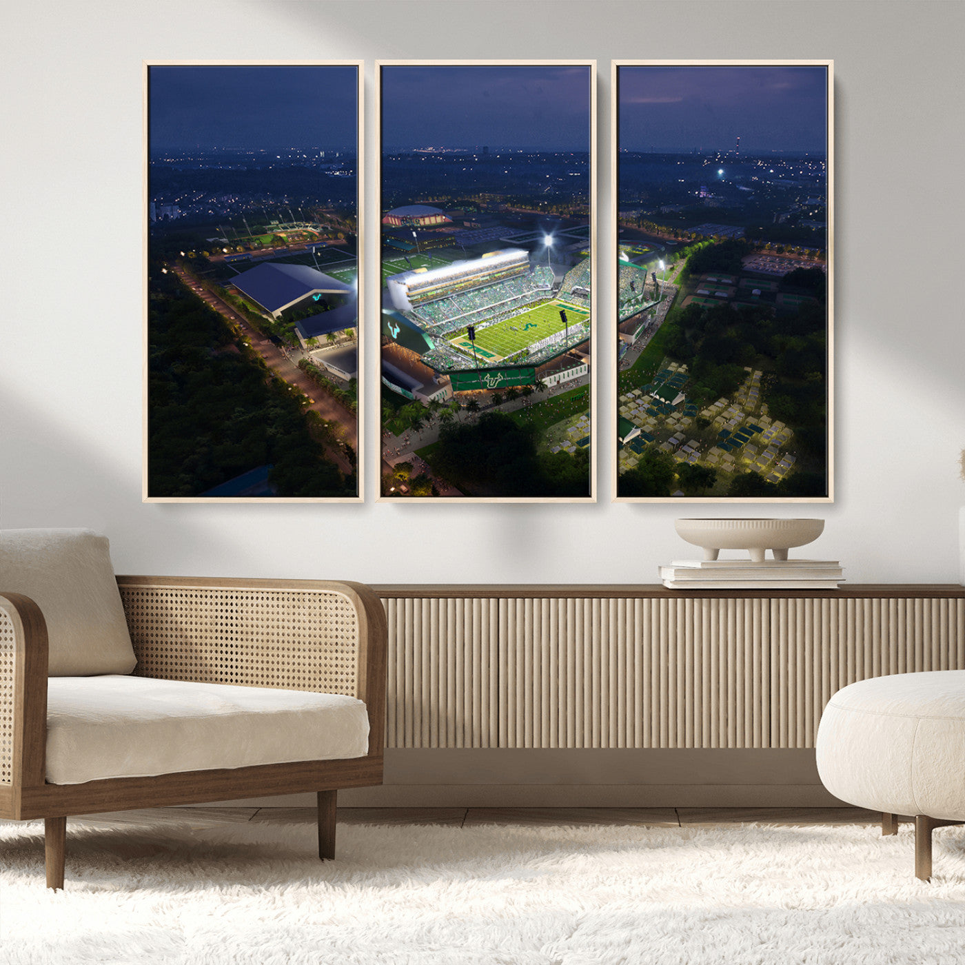 27554-MGV-FC-48X32-3P_Natural-The University of South Florida Bulls Football Team Print - Tampa USF Football Stadium Wall Art