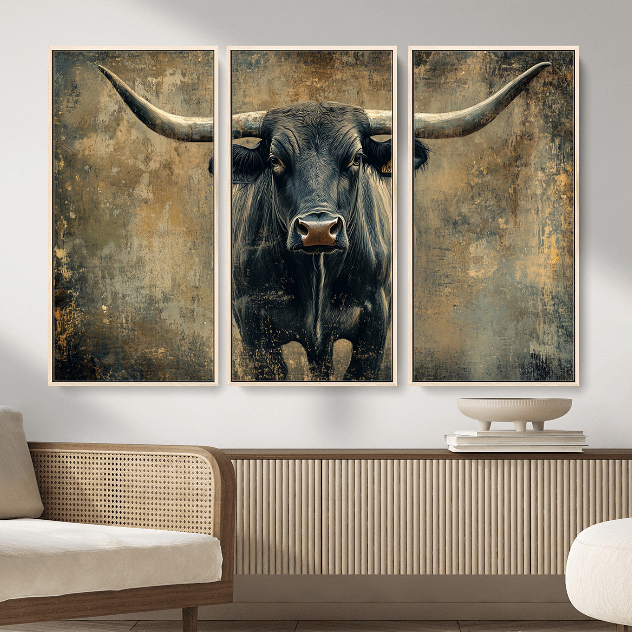 57385-MGV-CV-36X24 - Longhorn Bull Wall Art Canvas Print, Framed Rustic Cow Art Picture Print, Texas Longhorn Perfect Western Decor Artwork