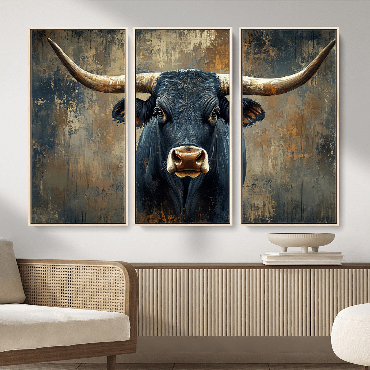42026-MGV-CV-36X24 - Texas Western Wall Art Canvas Print - Abstract Cow Longhorn Bull Wall Art Canvas Print - Rustic Cow