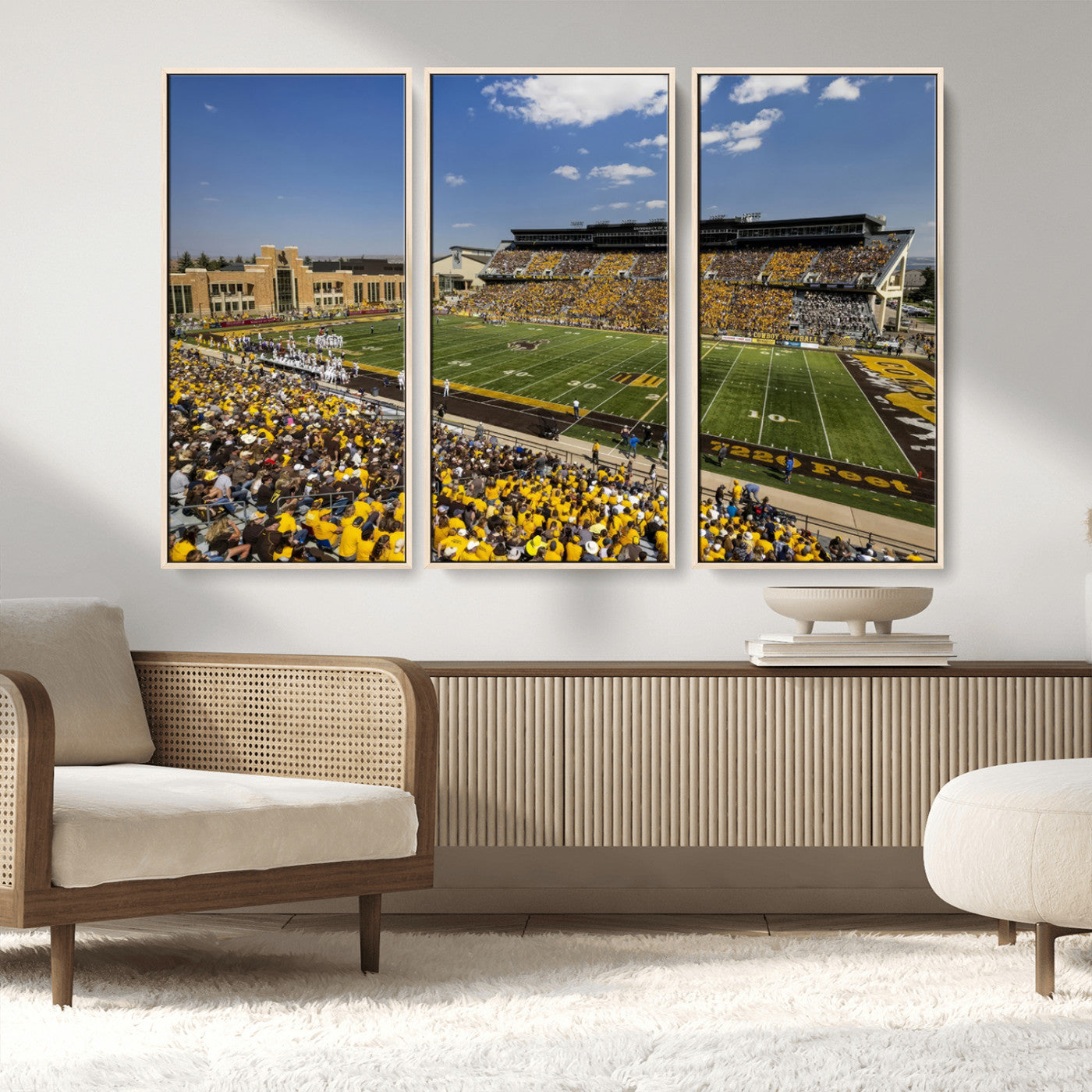 75112-MGV-FC-48X32-3P_Natural-University of Wyoming Cowboys Football Team Print - Laramie Jonah Field War Memorial Stadium Wall