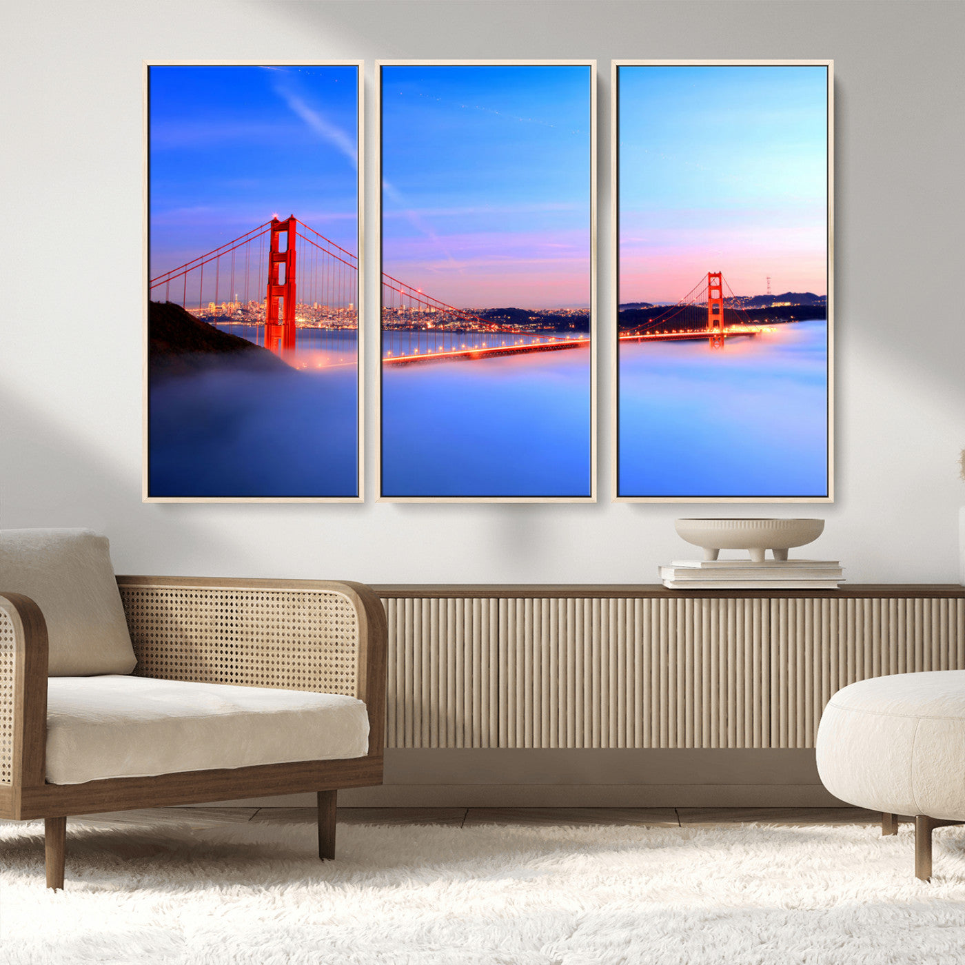MGV-FC-48X32-3P - Golden Gate Bridge Wall Art Print, San Francisco Sunset Canvas Wall Art, Cityscape Canvas Print for