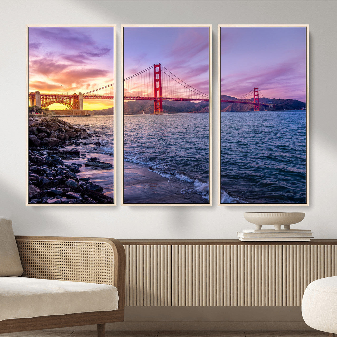 24256-MGV-CV-36X24 - Golden Gate Bridge Wall Art Print, San Francisco Sunset Canvas Wall Art, Cityscape Canvas Print for