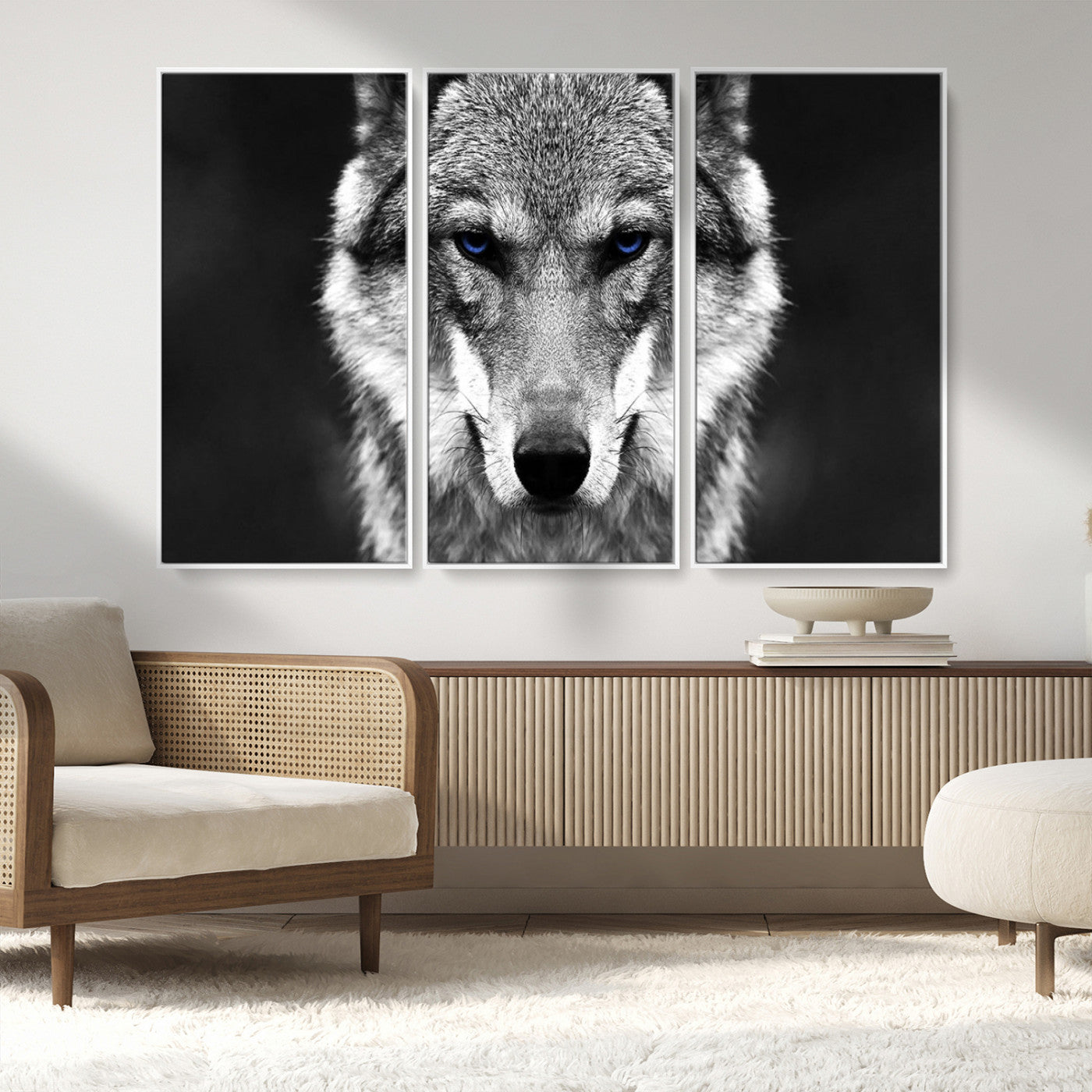 -Black and White Wild Wolf Wall Art Canvas Print