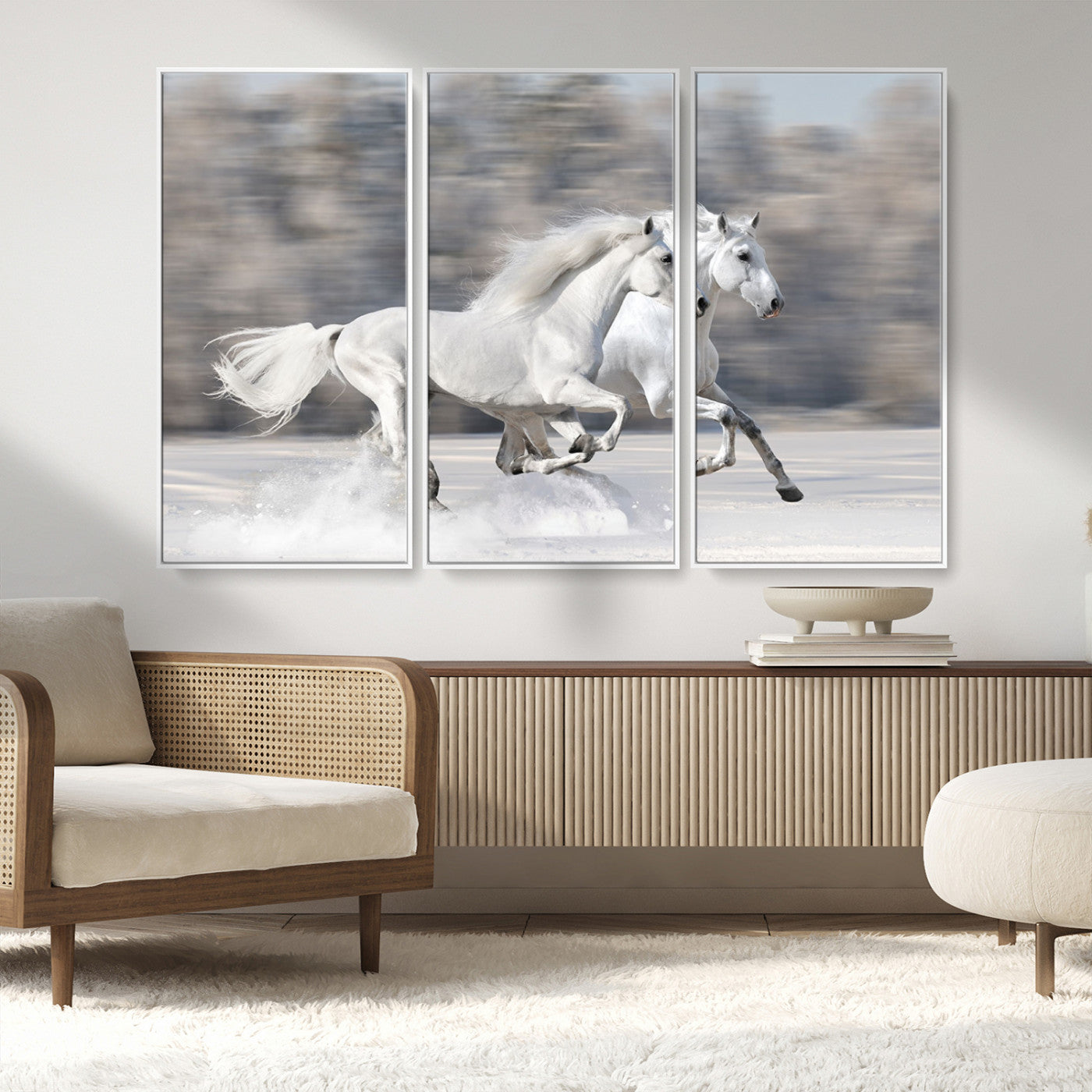 -The White Horses Wall Art, Framed White Horses Wall Art Canvas Print