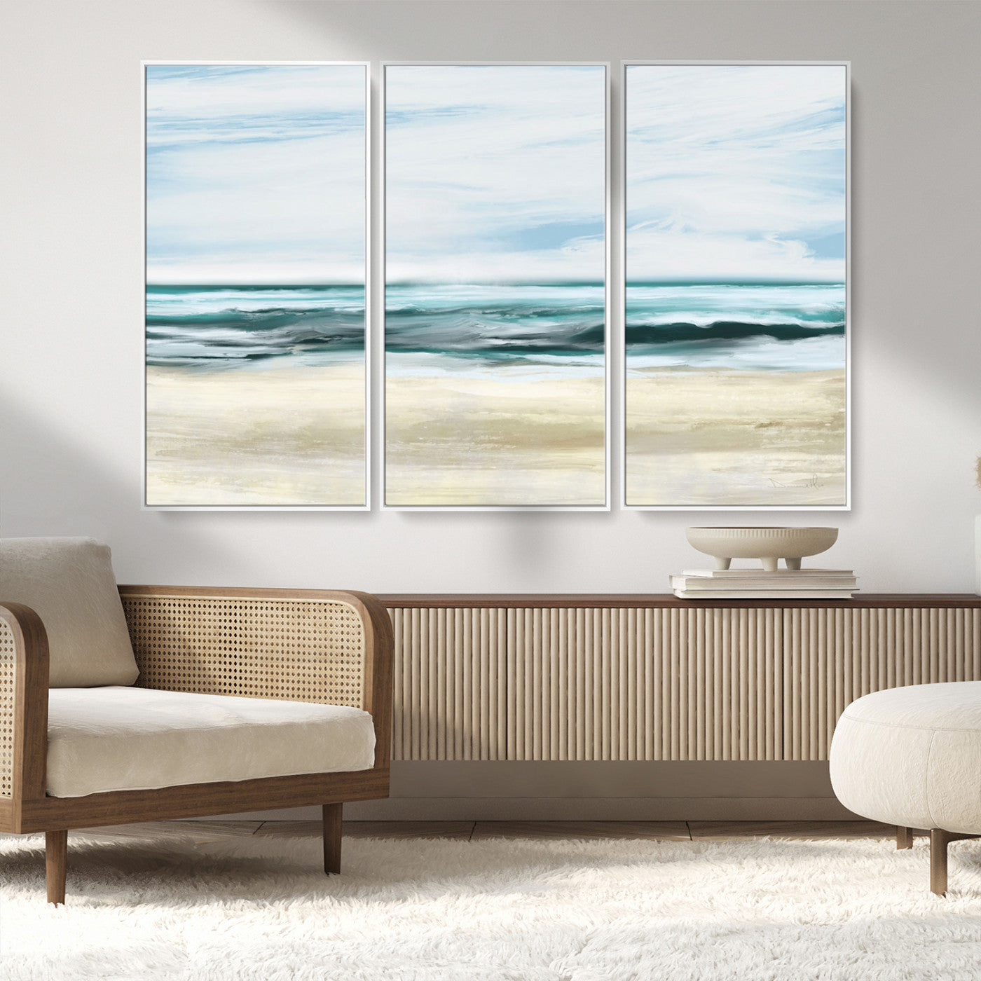 96301-MGV-FC-48X32-3P_White-Ocean Abstract Wall Art Canvas Print