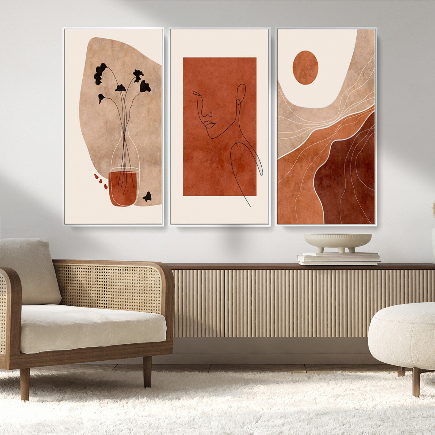 -Boho Sunset Mountain Canvas Print, Modern Boho Sunset Mountain Landscape Triptych – Giclée Canvas