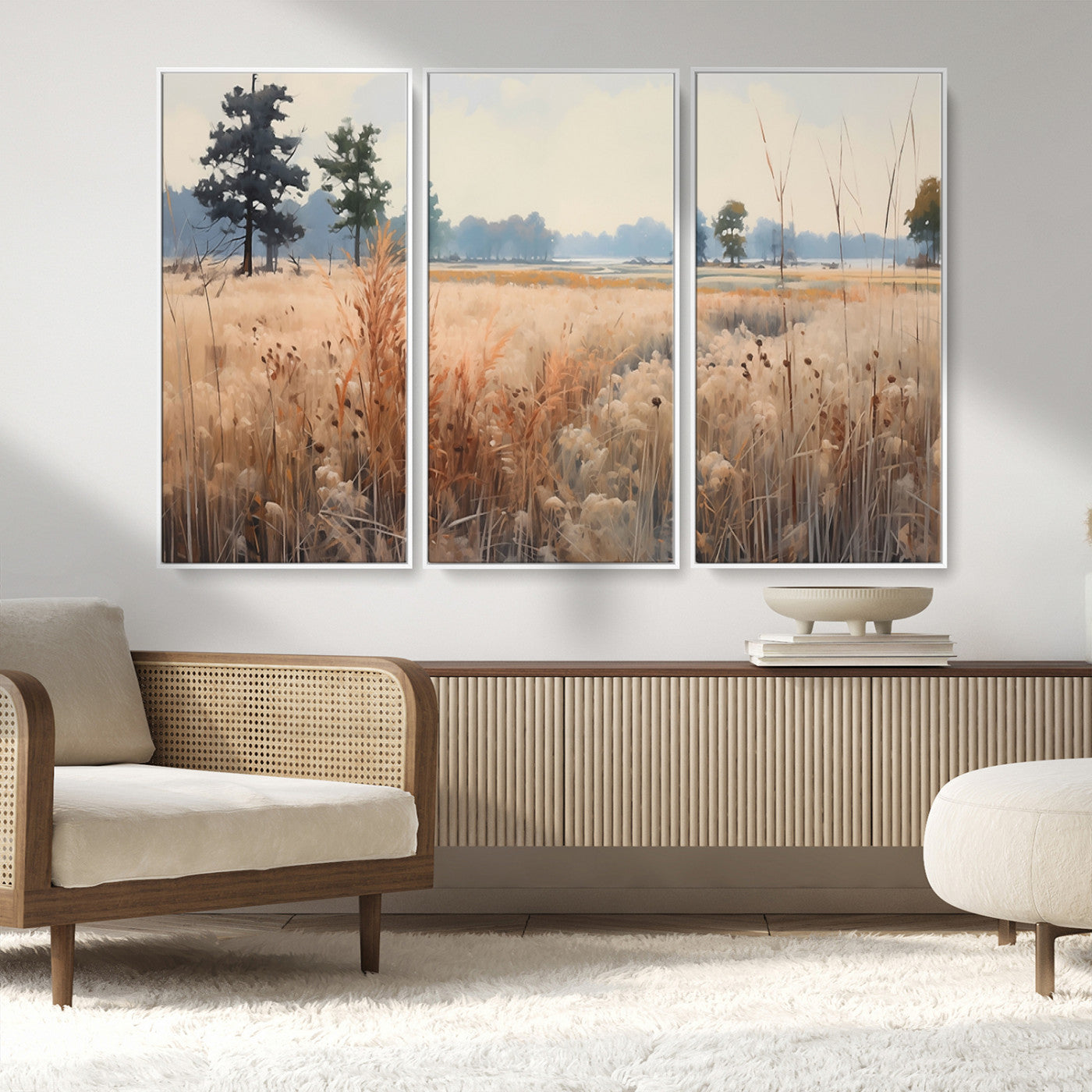 98822-MGV-CV-36X24-Golden Fields Canvas Wall Art Print – Serene Landscape of Nature’s Tranquility in Minimalist Modern