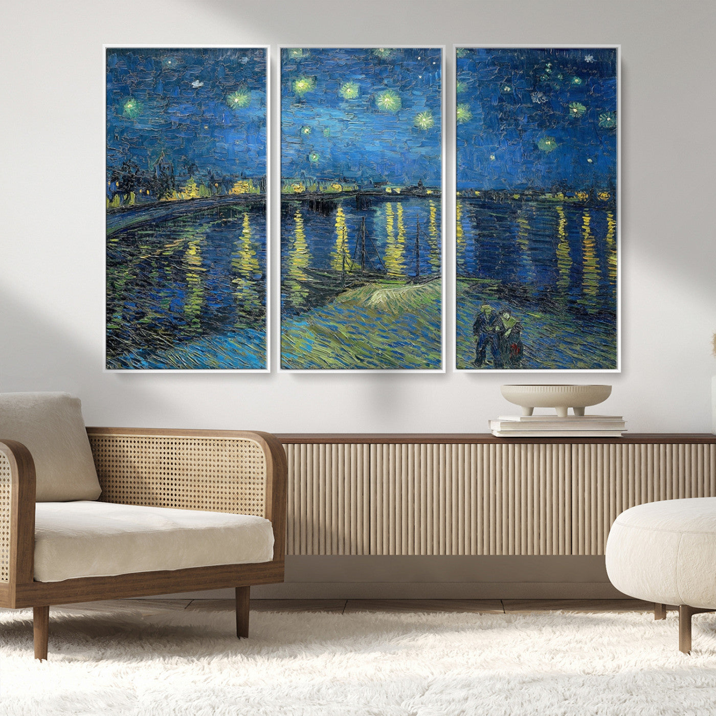 94605-MGV-CV-36X24-Vincent van Gogh Starry Night over the Rhone Abstract Wall Art Canvas, Starry Night Canvas Print