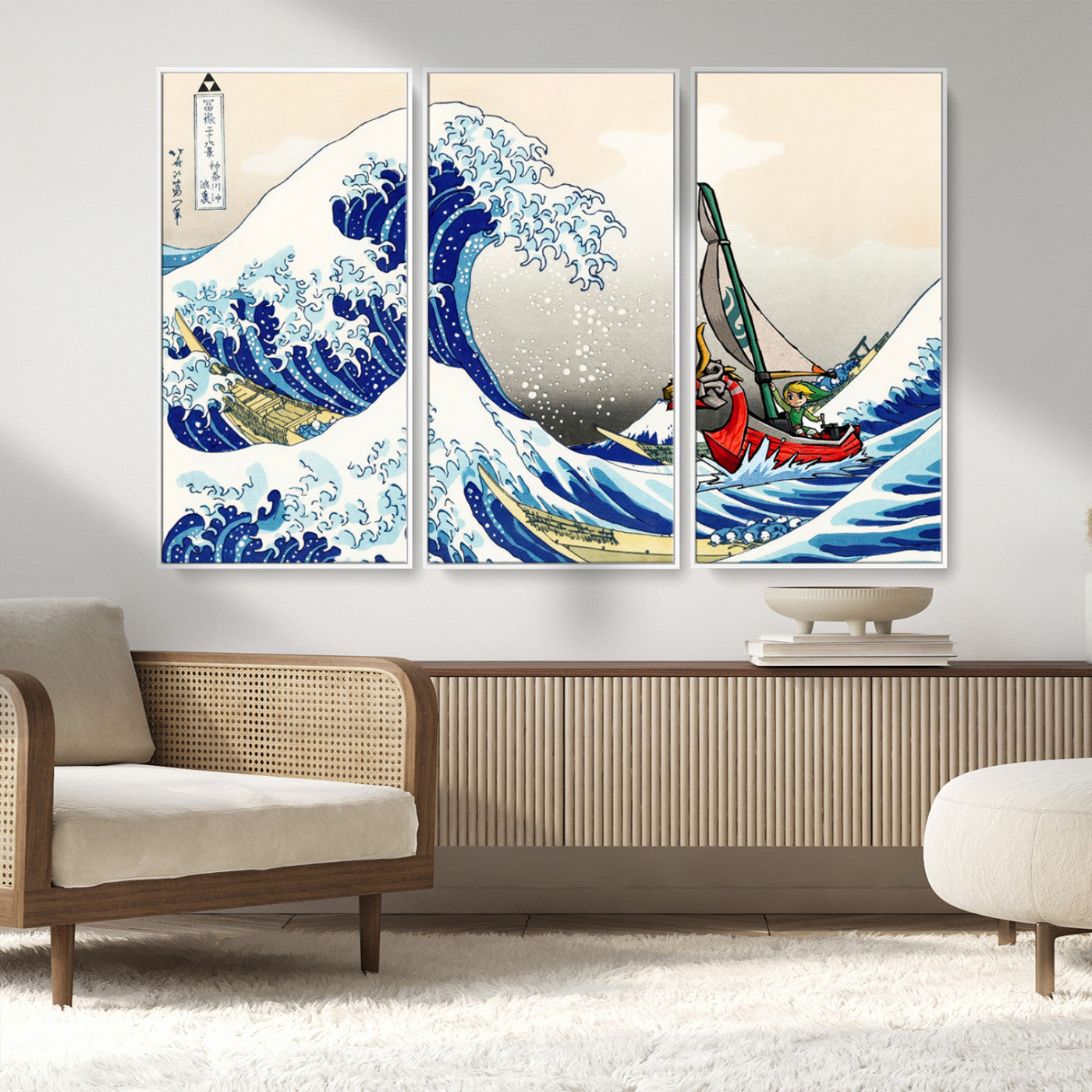 19450-MGV-CV-36X24-Katsushika Hokusai Kanagawa Giant Wave Wall Art Canvas Print | Iconic Japanese Art for Living Room