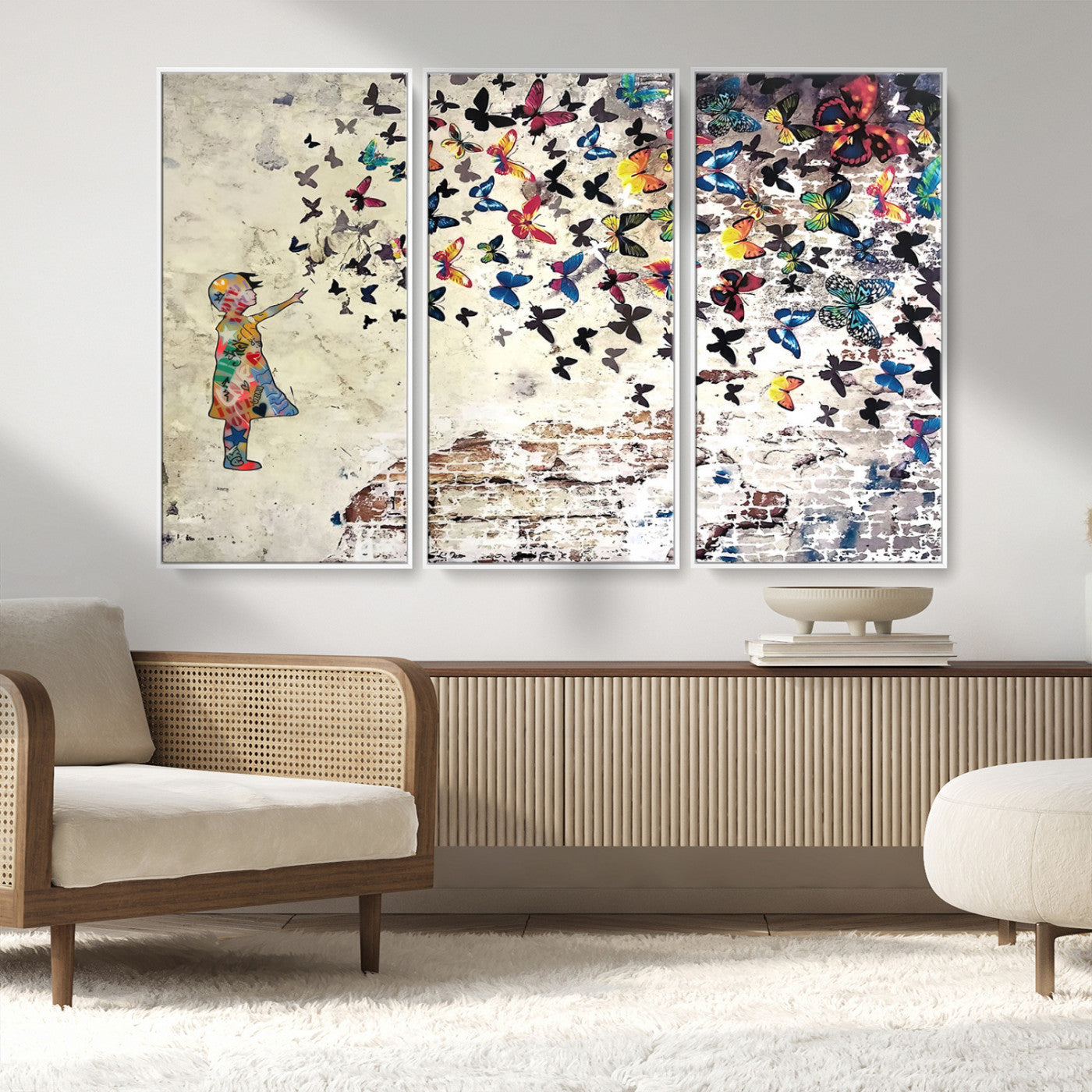 -Banksy Wall Art - Banksy Girl Butterfly Graffiti Wall Art Canvas Print - Butterfly Girl and Freedom