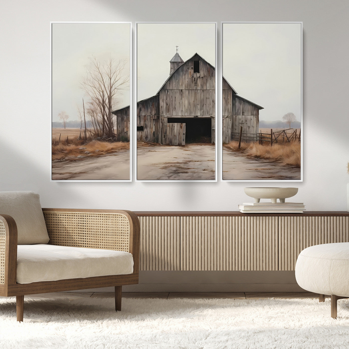 -Farmhouse Rustic Barn Wall Art Canvas Print – Framed and Ready to Hang – Perfect Addition to