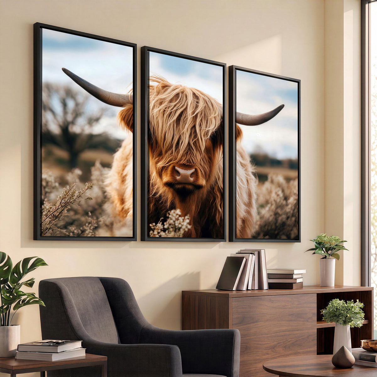 55903-_Poster-30x20 - Scottish Cow Longhorn Wall Art Canvas Print