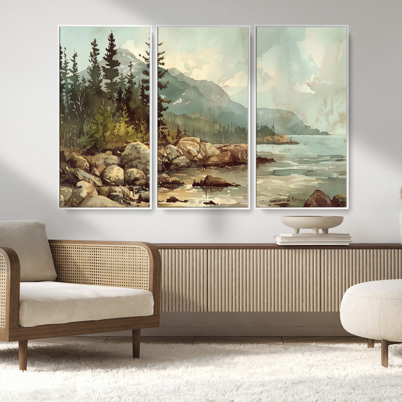 24809-MGV-FC-48X32-3P_White-Abstract Acadia National Park Wall Art Canvas Print - Stunning 3-Panel Wall Art Canvas Print,