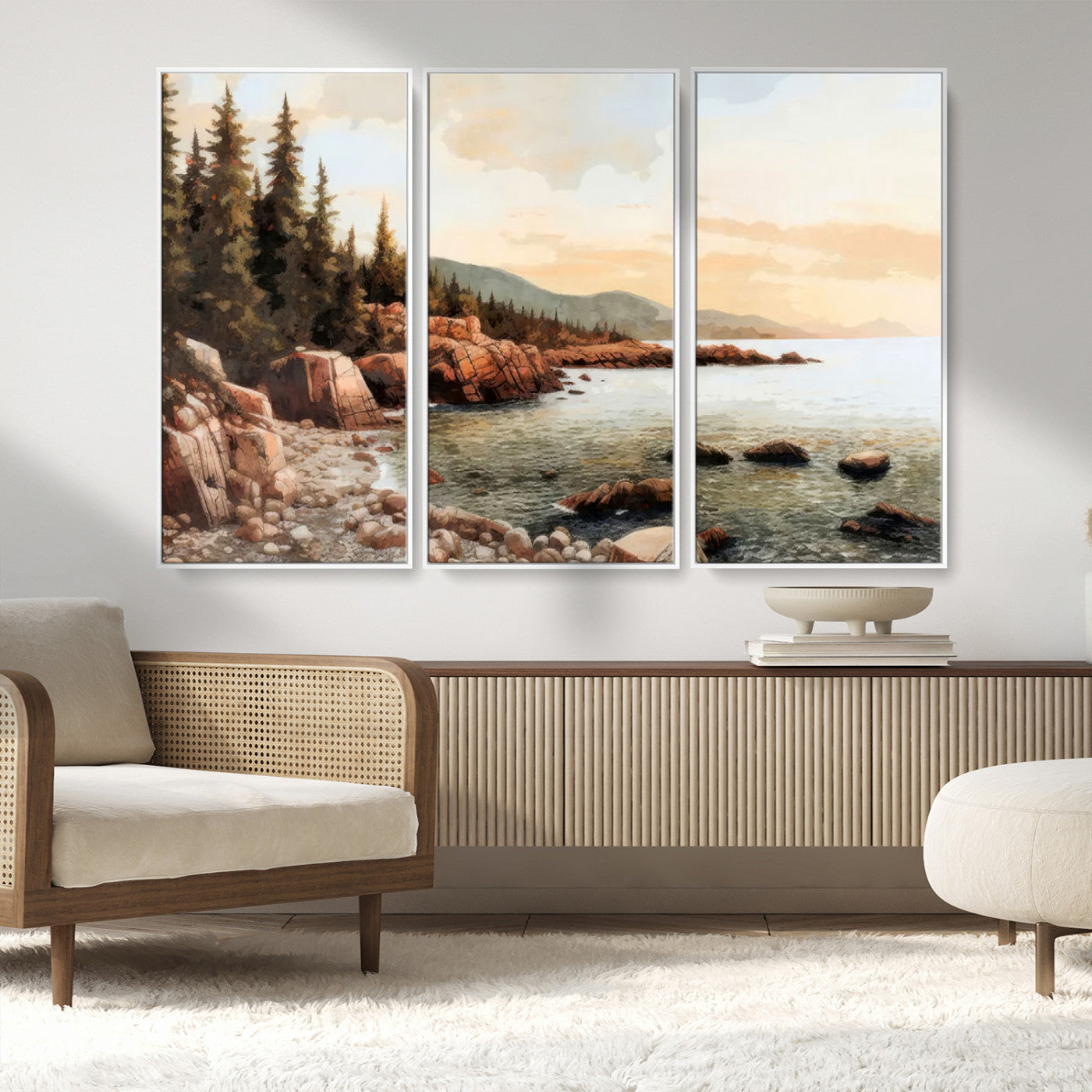 77145-MGV-CV-36X24-Serene Coastal View of Acadia National Park Wall Art - Stunning 3-Panel Wall Art Canvas Print,