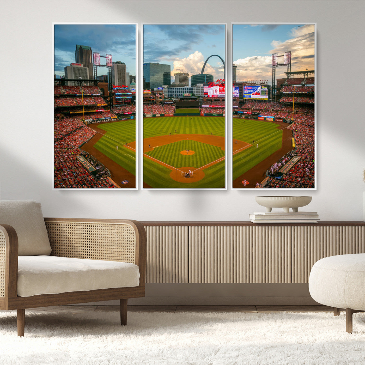 91908-MGV-FC-48X32-3P_White-Busch Stadium Wall Art Print | St. Louis Cardinals Baseball Stadium Canvas Print | Framed Sports