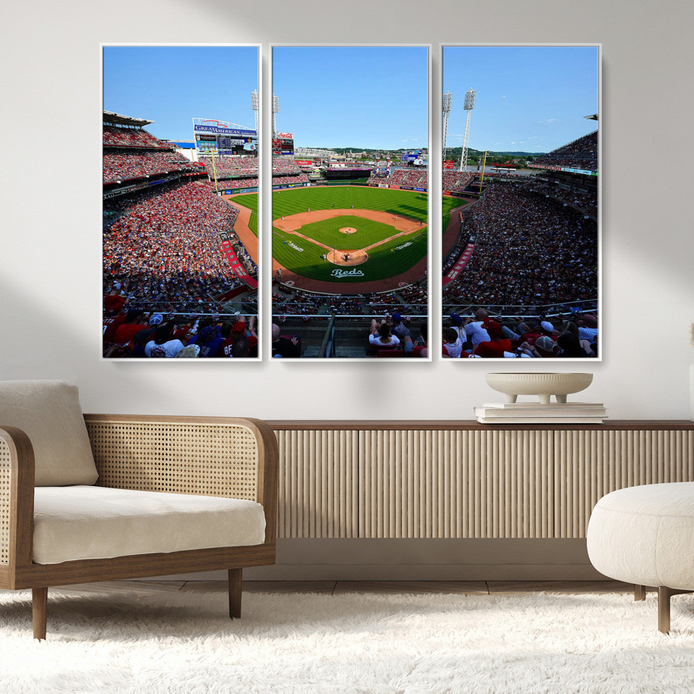 90998-MGV-FC-48X32-3P_White-Cincinnati Reds Baseball Canvas Print - Great American Ball Park Stadium Wall Art Canvas Print