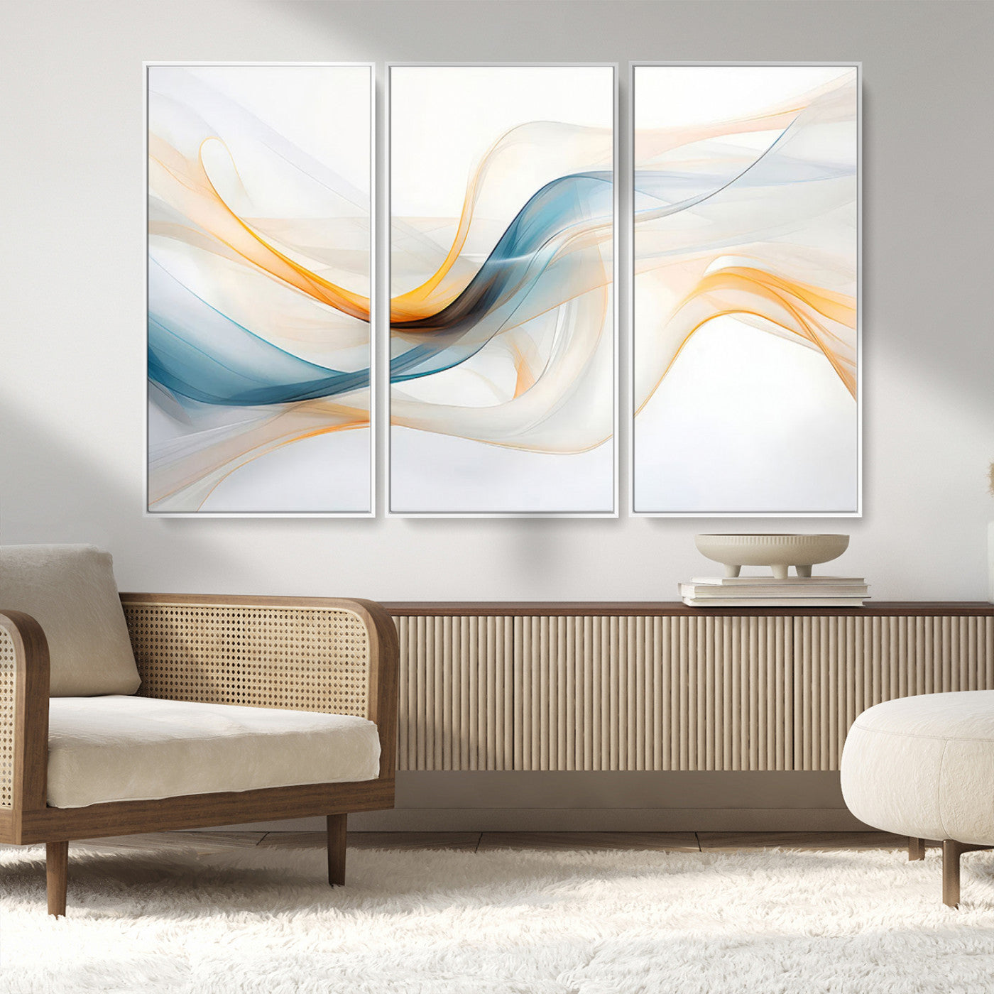 60881-MGV-FC-48X32-3P_White-Decorative Turquoise Abstract Wave Wall Art Canvas Print