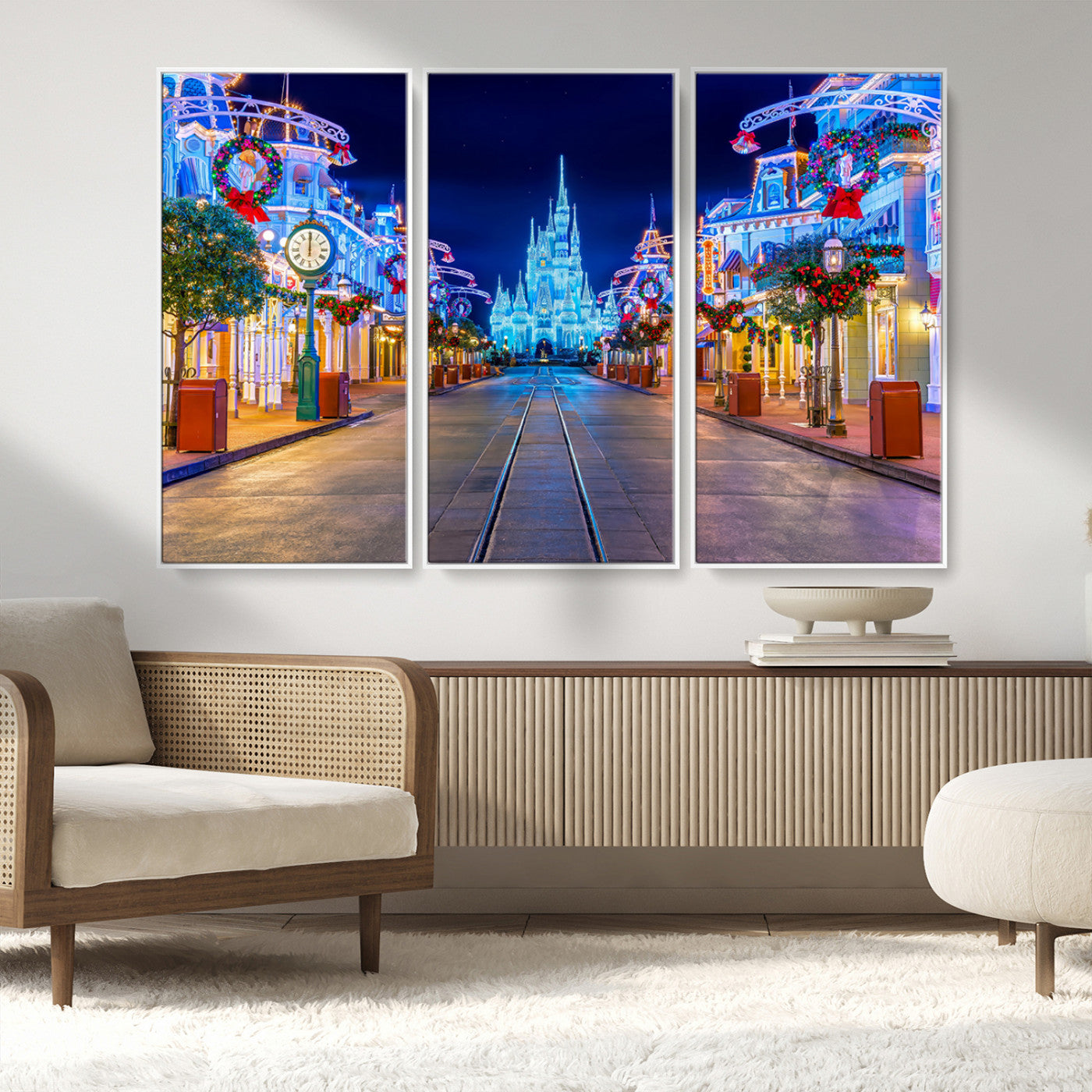 12470-MGV-FC-48X32-3P_White-Disney Castle Wall Art – Large Magic Kingdom Canvas Artwork, Fairytale Design, Kids Room Christmas Decor for Home, Office