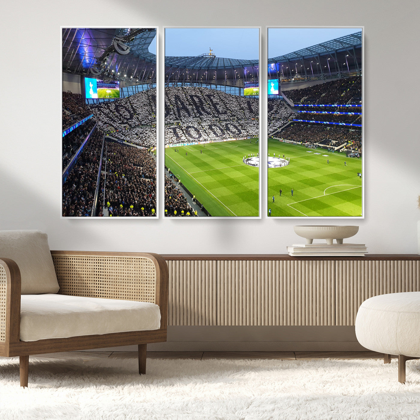 38765-MGV-FC-48X32-3P_White-Tottenham Hotspur Stadium Canvas Print, Match Day Triple Canvas Wall Art - Premier League Football