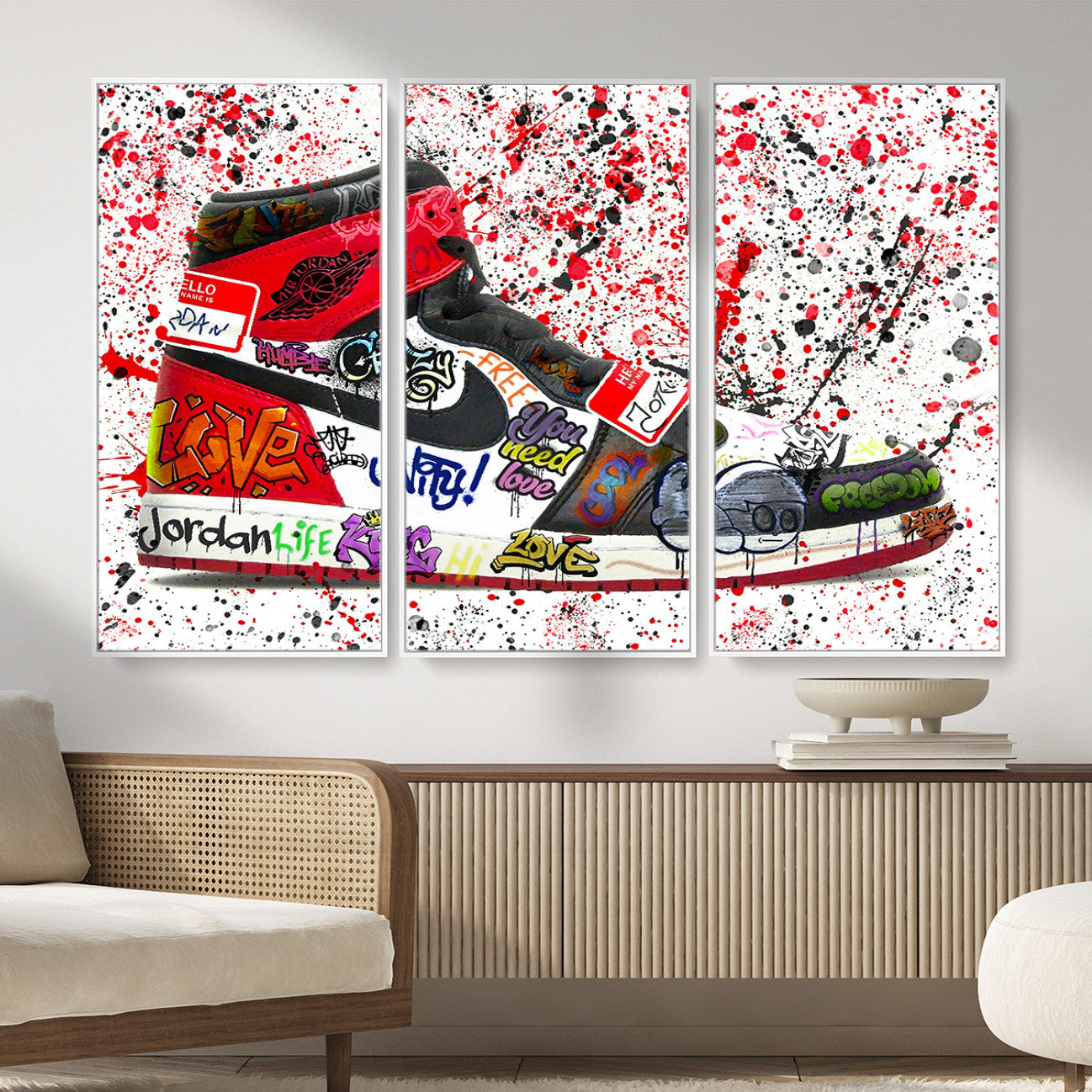 38836-MGV-CV-36X24 - Jordan Shoes Graffiti Wall Art Canvas Print- Jordan Graffiti Canvas Wall Art - Framed Perfect for