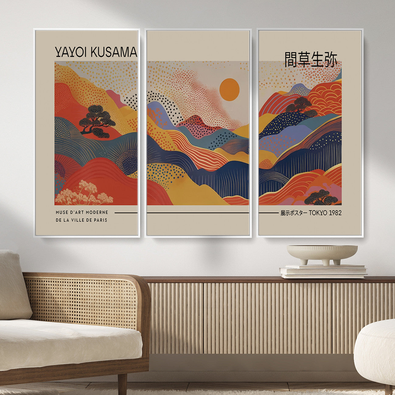 87627-MGV-CV-36X24 - Yayoi Kusama Landscape Canvas Print, Vibrant Floral Mountain Art Print, Botanical Flower Nature