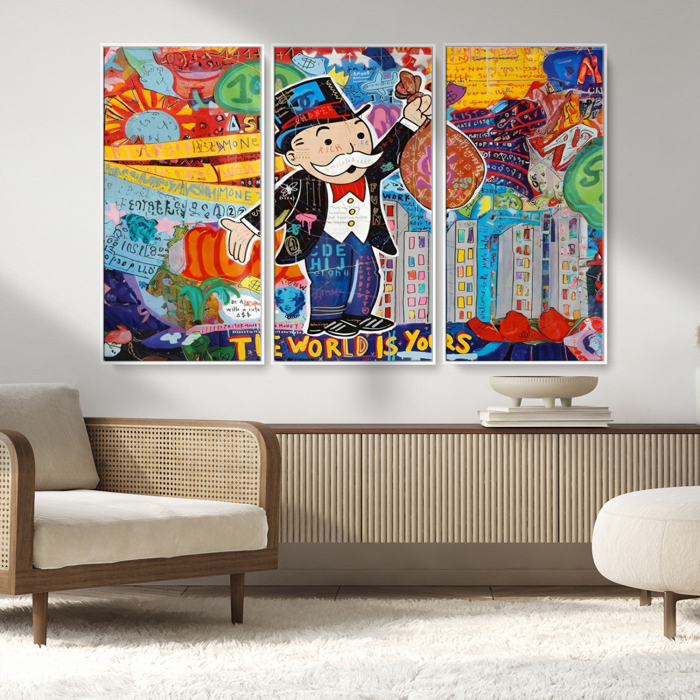 96320-MGV-CV-36X24-Pop Art Monopoly Man Canvas Wall Art Print - Bold and Colorful Street Art-Inspired Decor for Living