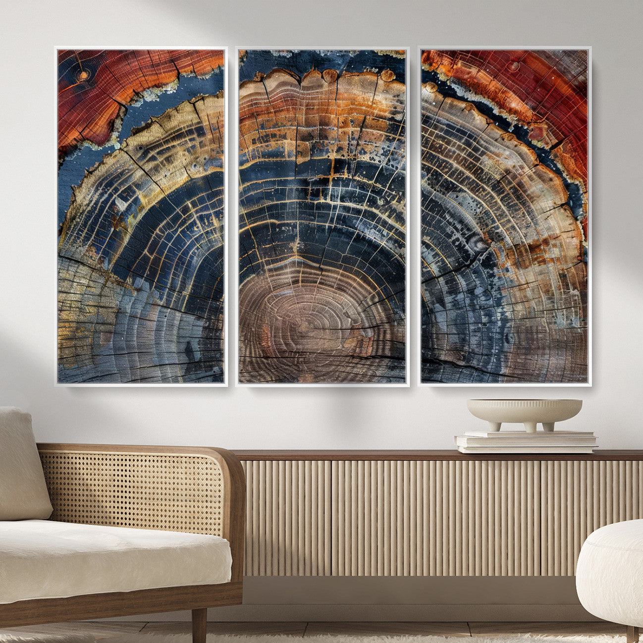 63519-MGV-CV-36X24 - Abstract Tree Ring Wall Art Canvas Print – Colorful Framed Minimalist Nature Tree Rings Home Artwork for Home and Office Decor