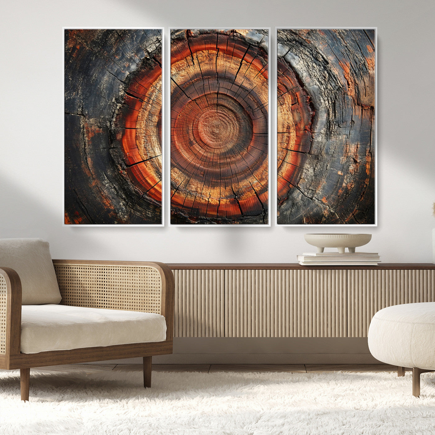 82212-MGV-FC-48X32-3P_White-Wood Grain Canvas Wall Art - Framed Abstract Tree Ring Framed Wall Art, Wood Grain Canvas Wall