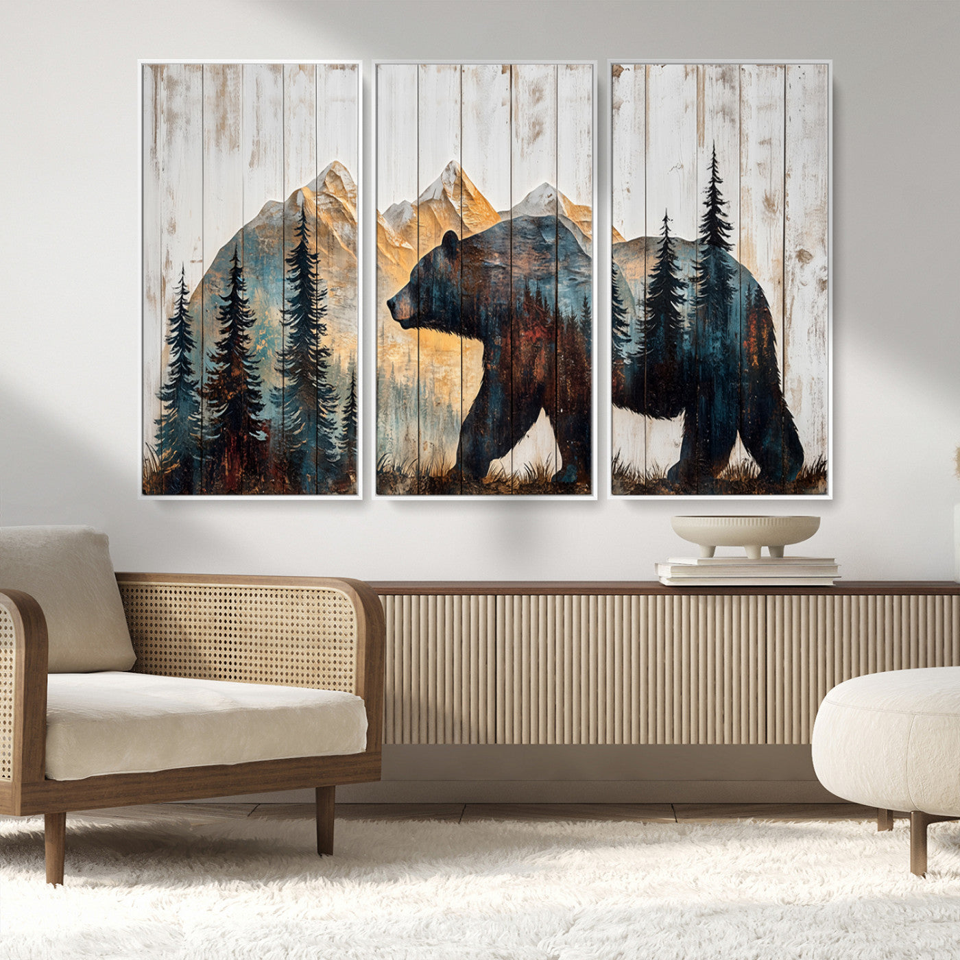 -Rustic Bear Wall Art - Grizzly 399 Bear Wall Art - Mountain Wood Canvas Wall Art - Nature Theme
