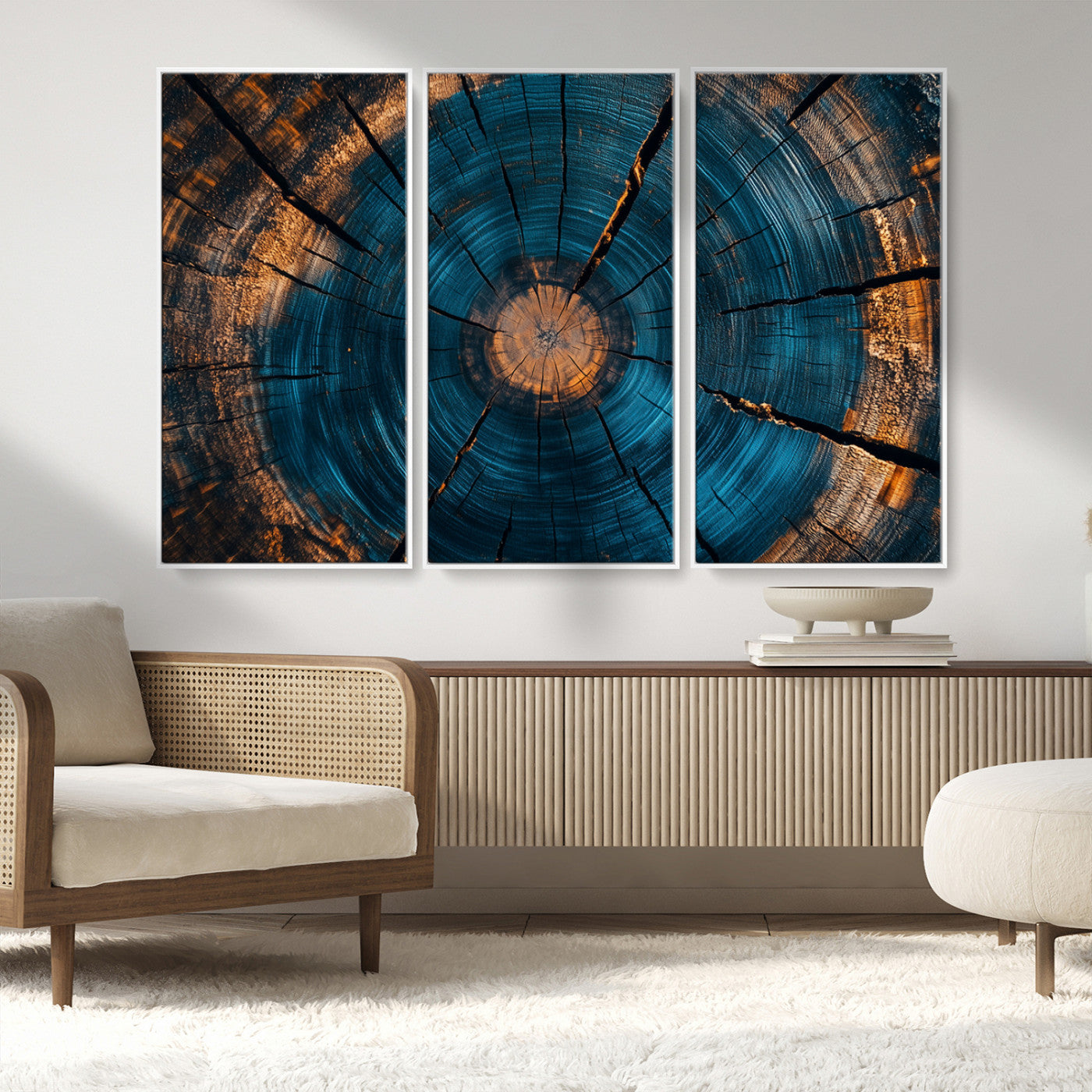 13398-MGV-FC-48X32-3P_White-Abstract Tree Rings Wall Art Canvas Print Wood Grain Rings Artwork Nature Woodland Modern Wall Decor for Home, Office