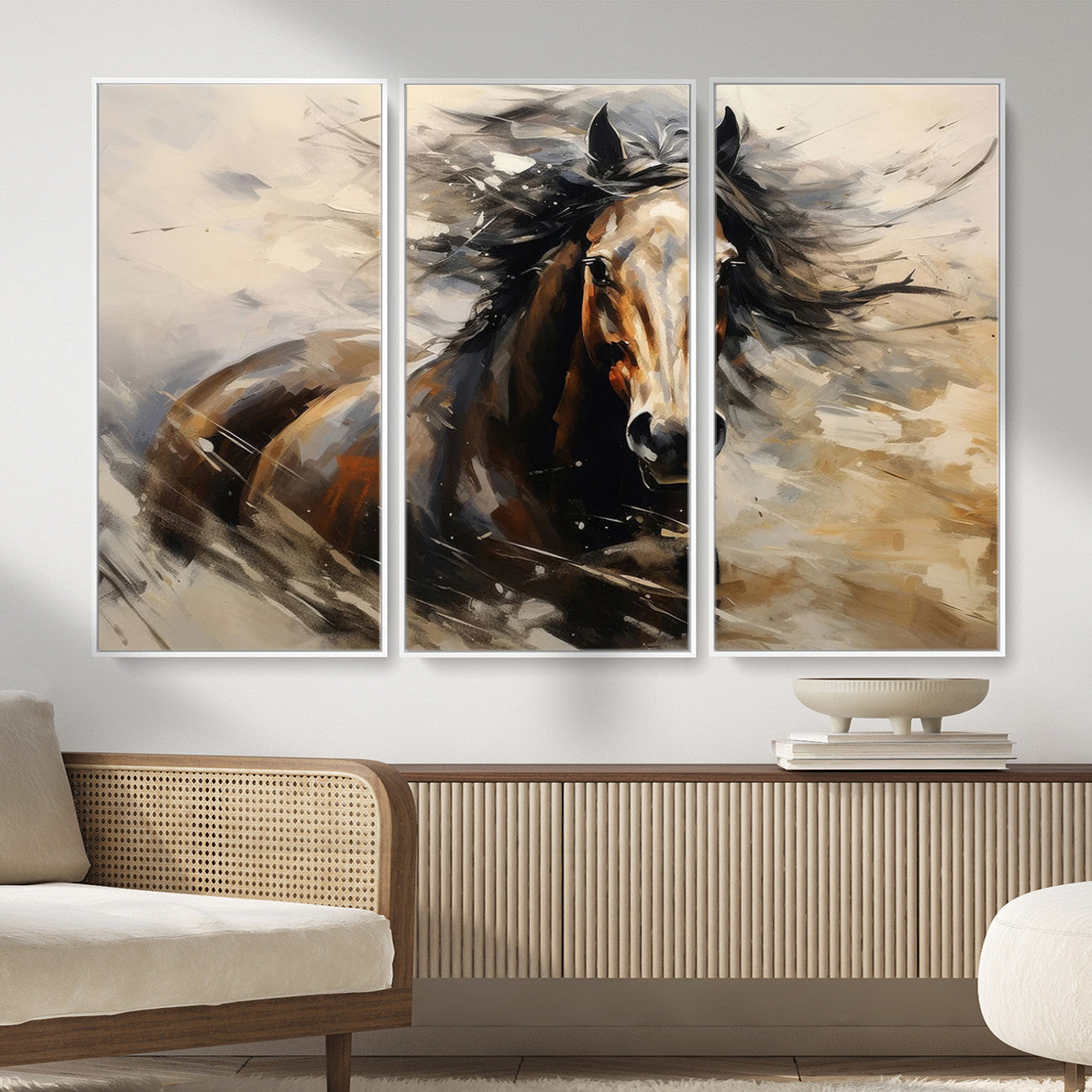 53001-MGV-CV-36X24 - Abstract Wall Art Horse Print - Large Western Horse Canvas - Farmhouse Woodland Wall Art - Framed