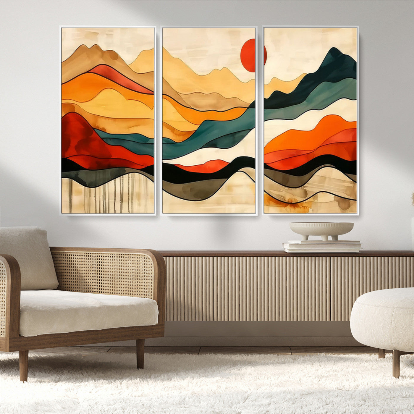 23241-MGV-CV-36X24-Mid Century Wall Art Print - Abstract Woodland Print - Modern Art Panoramic Mountain Wall Art