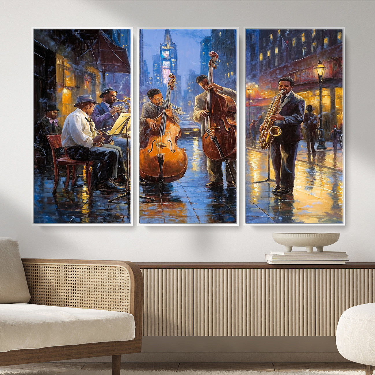 58694-MGV-FC-48X32-3P - Colorful Jazz Wall Art - African American Music Canvas Print - Framed Abstract Music Poster for Home