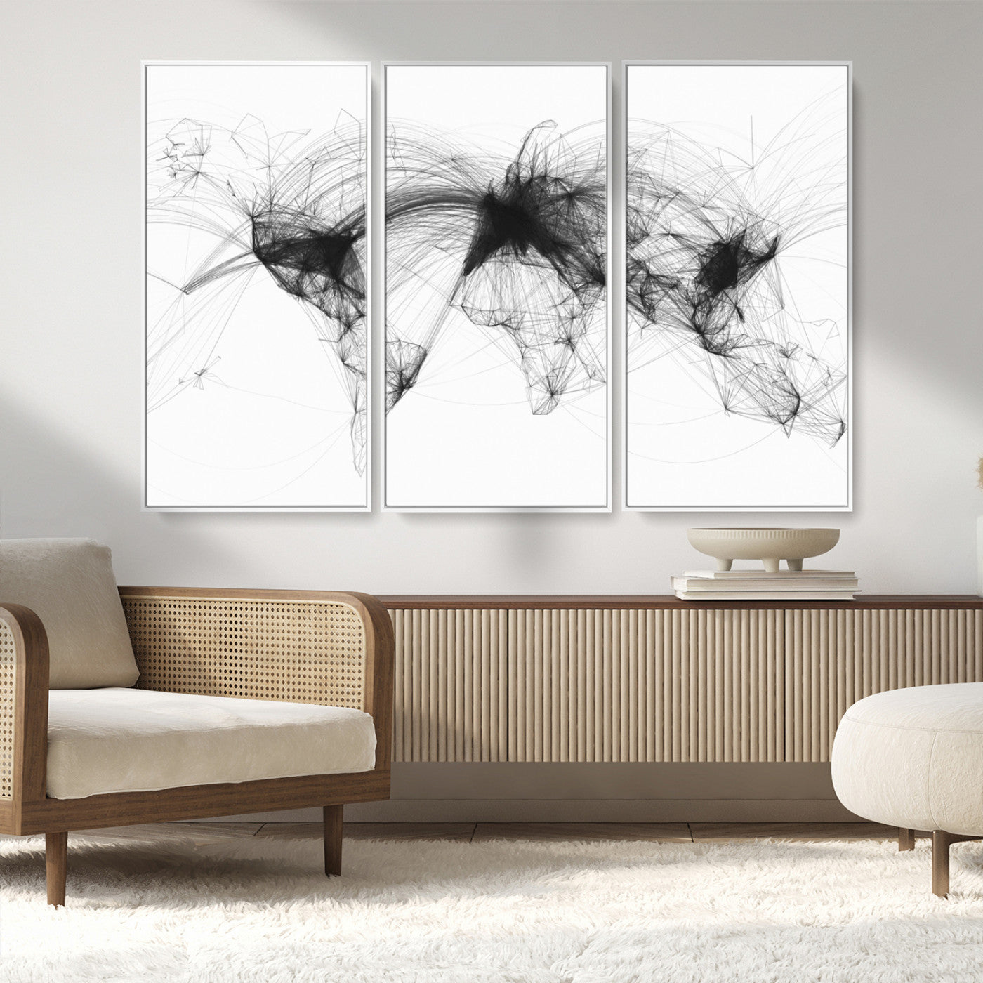 Black-Flight-Routes-MGV-CV-36X24-Flight Routes Air Traffic Map Canvas Wall Art - Framed - Ready to Hang