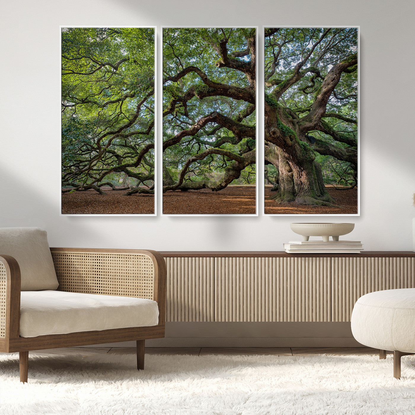 MGV-FC-48X32-3P - Ancient Oak Tree Wall Art – Canvas Print of Expansive Branches Lush Green Canopy, Tranquil Landscape, Majestic Nature Decor for Home or Office