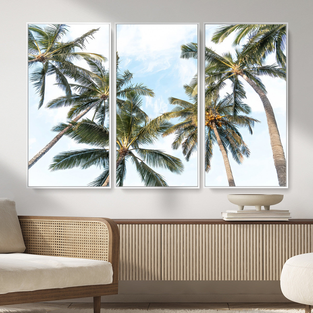 87247012-MGV-CV-36X24 - Tropical Palm Trees Wall Art – Sunlit Leaves & Blue Sky Canvas Print, Island Breeze and Vacation Vibes for Office or Home Decor