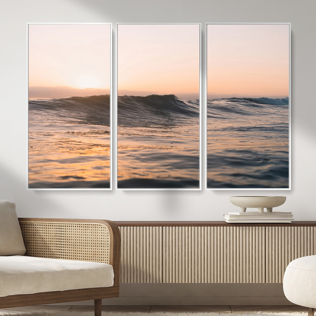 46299358-MGV-CV-36X24 - Golden Sunset Ocean Wall Art – Tranquil Waves & Peaceful Horizon Canvas Print, Soft Light and Evening Glow for Serene Beach, Home or Nature Decor