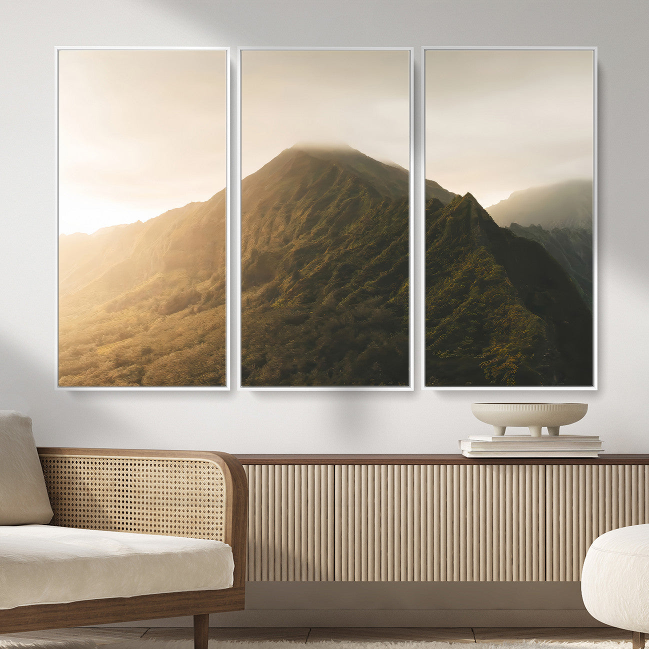 42338636-MGV-FC-48X32-3P_White-Mountain Wall Art – Framed Sunset Landscape Canvas Artwork, Serene Nature Design, Rustic Decor for Home, Office