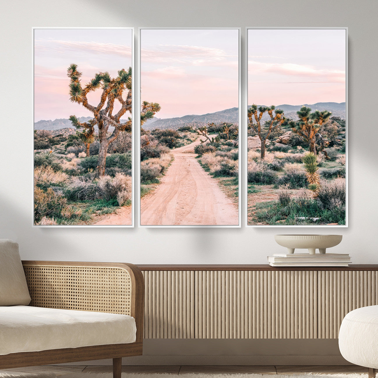 12540952-MGV-CV-36X24 - Desert Trail Wall Art – Canvas Print of Joshua Trees & Sunset Glow, Sandy Path Wilderness, Scenic Nature Escape Decor for Living Room, Office or Bedroom
