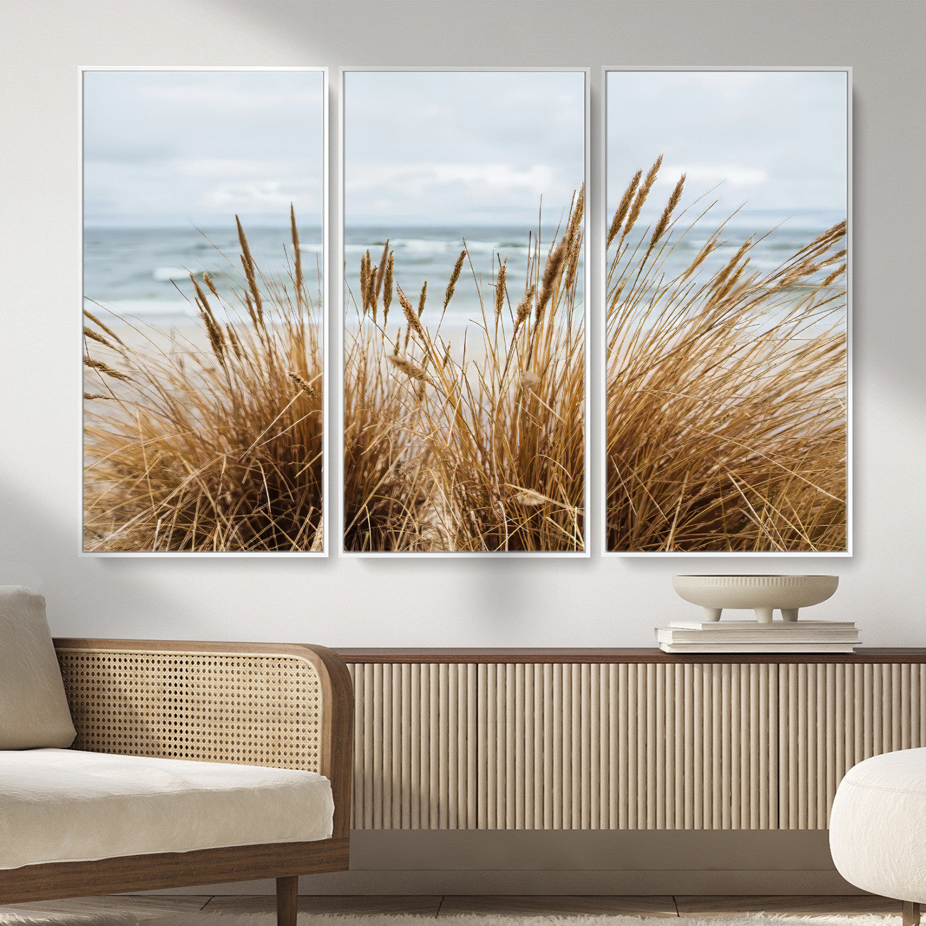 14270839-MGV-CV-36X24-Beach Grass Wall Art – Framed Coastal Dunes Canvas Artwork, Minimal Seaside Design, Modern Coastal Decor for Home, Office