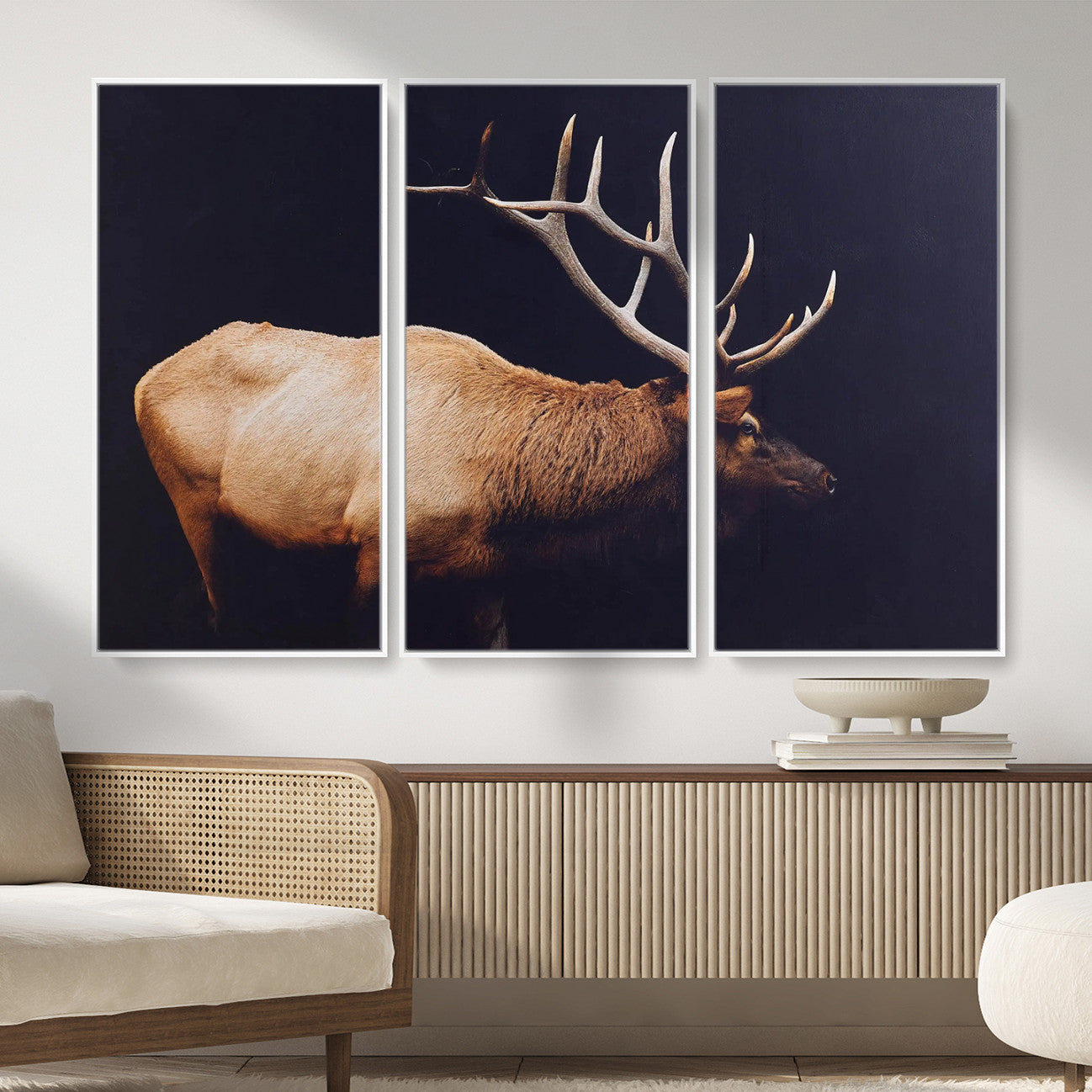89239257-MGV-CV-36X24 - Rustic Elk Wall Art Canvas Print – Framed Moody Wildlife Art Picture Western Animal Artwork for Home, Office Decor