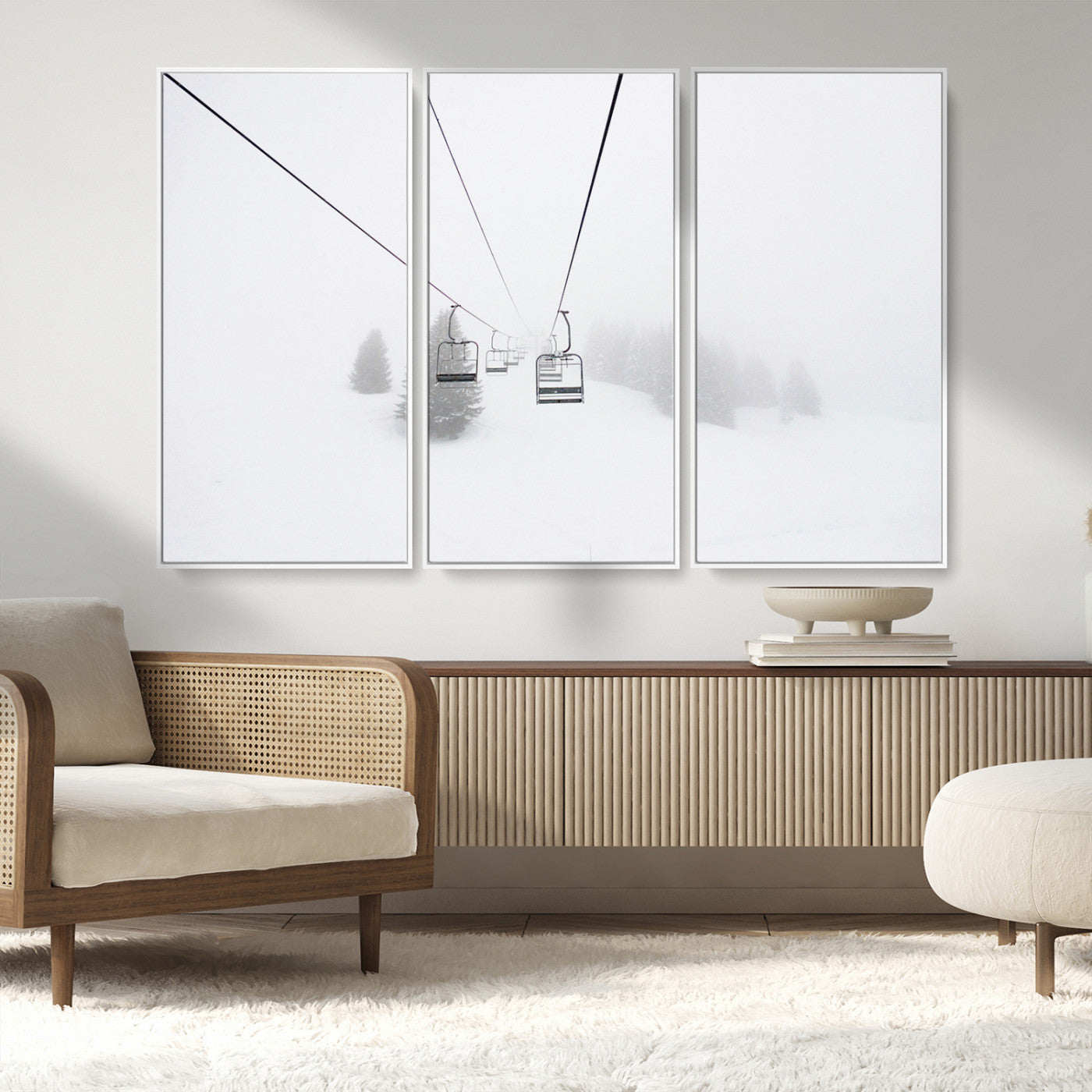 -Ski Lift Wall Art Canvas Print – Snowy Alpine Landscape Nordic Adventure Winter Mountains Artwork for Home, Office
