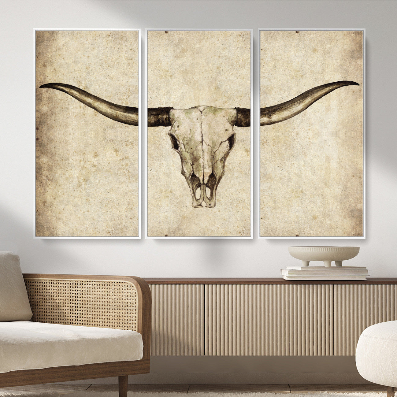 42788678-MGV-CV-36X24 - Longhorn Skull Wall Art Canvas Print – Rustic Western Artwork Print for Living Room Wall Decor